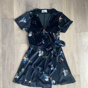 Urban Outfitters Black Velvet Floral Wrap Mini Dress